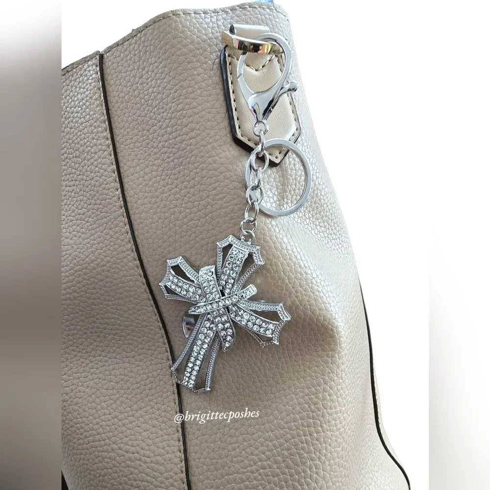 CHRISTIAN CROSS Sparkling Embellished Silver Tone Keychain